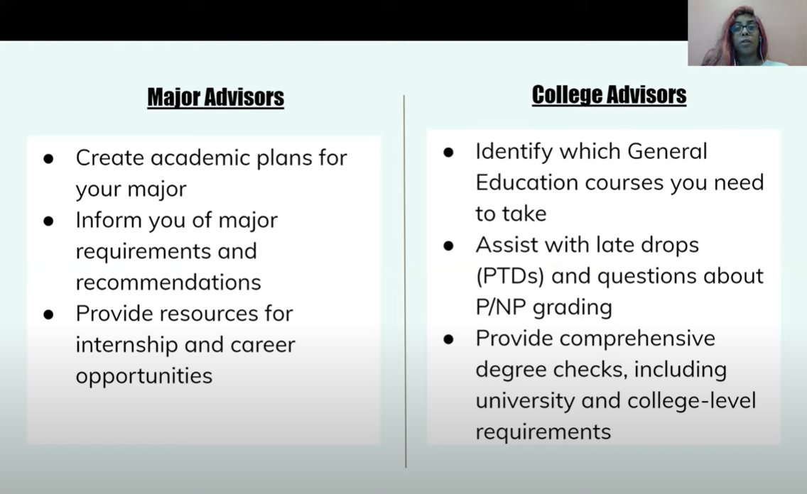 major versus college advisors