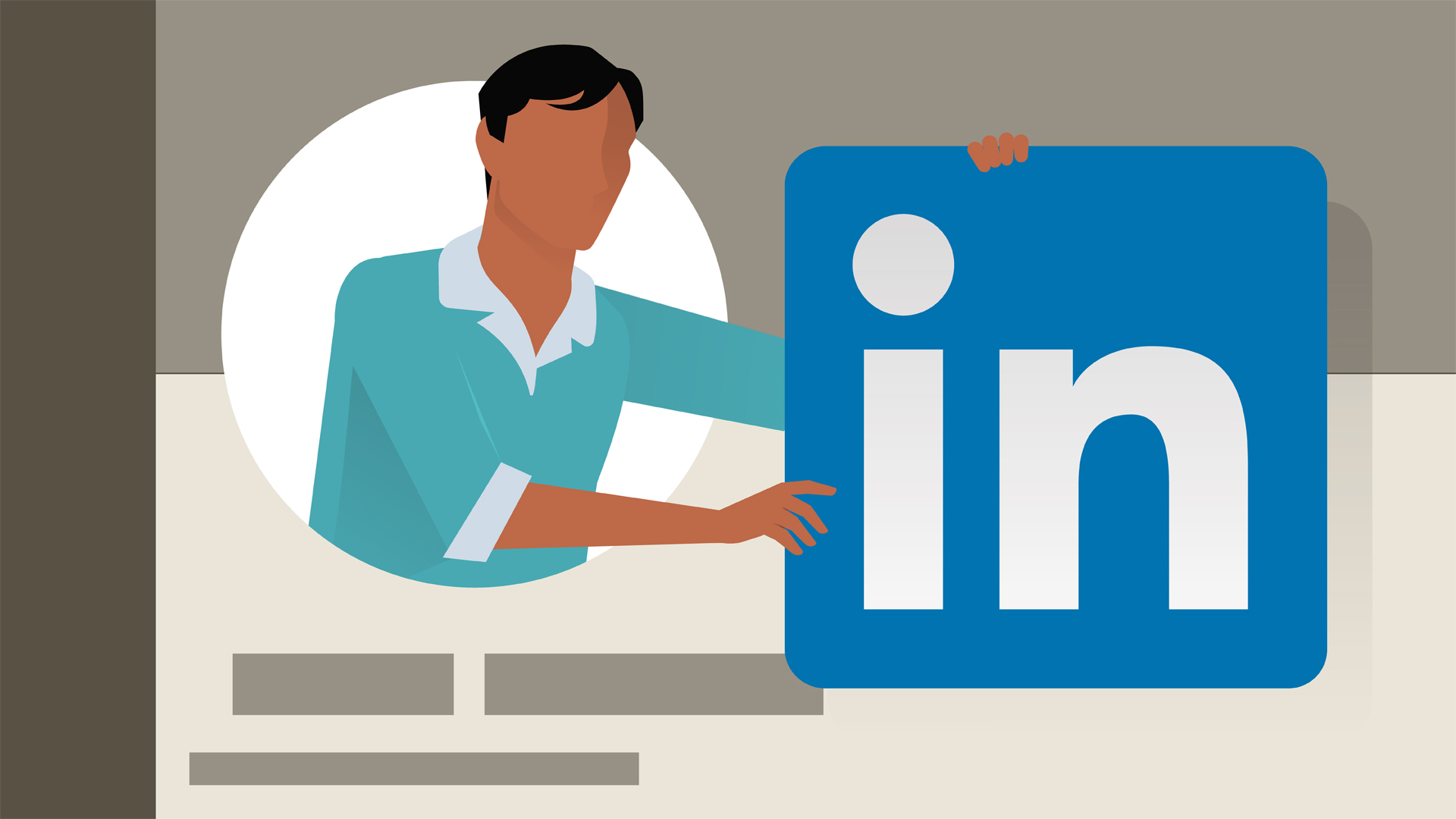 cartoon human holding the linkedin logo