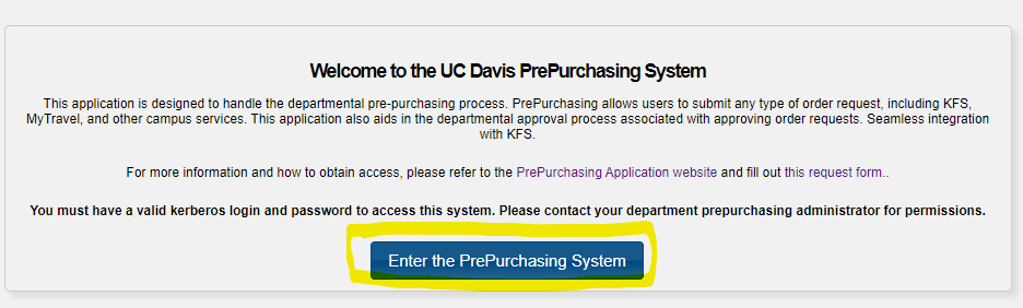 A picture of the PrePurchasing welcome screen.