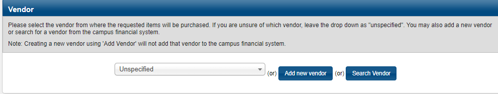 An image of the vendor field, set to "Unspecified" by default.