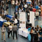 students and recruiters in the gym for career fair